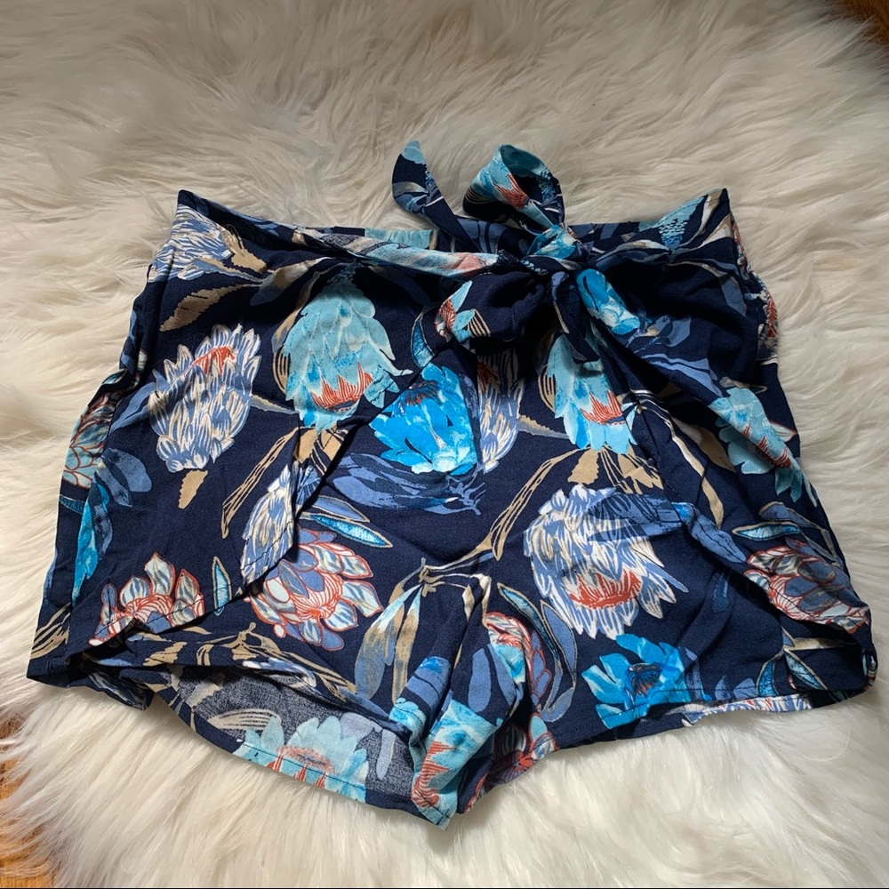 Gypsies & Moondust Blue Floral Wrap Tie Shorts